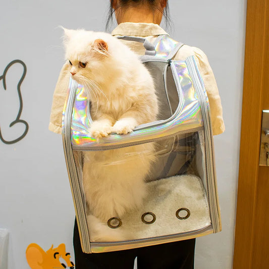 Laser Transparent Pet Carrier Backpack – Portable Shoulder Bag for Cats & Small Dogs