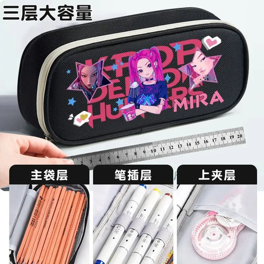 KPop Demon Hunters Anime Pencil Case – Large Capacity Oxford Cloth Pouch for Students