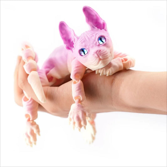 Wigglitz 3D Printed Sphynx Cat Figurine – Articulated Hairless Cat Toy