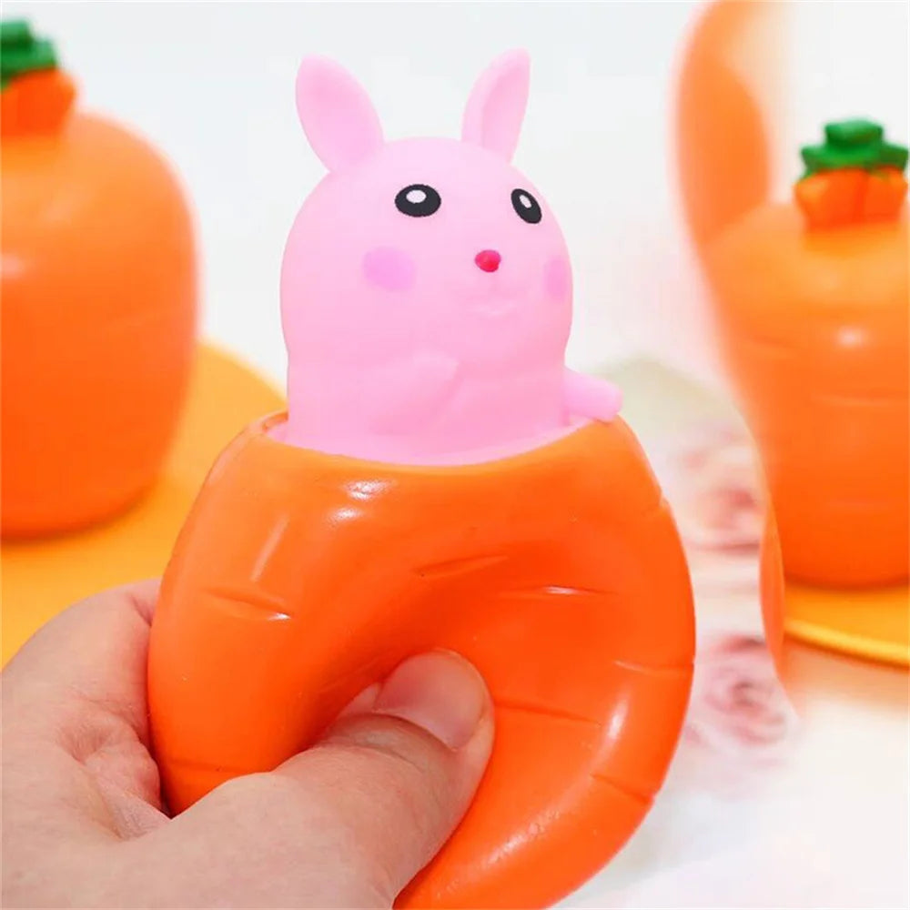 Pop-Up Carrot Rabbit Squishy Fidget Toy – Stress Relief for Kids & Adults