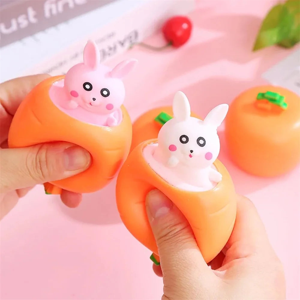 Pop-Up Carrot Rabbit Squishy Fidget Toy – Stress Relief for Kids & Adults