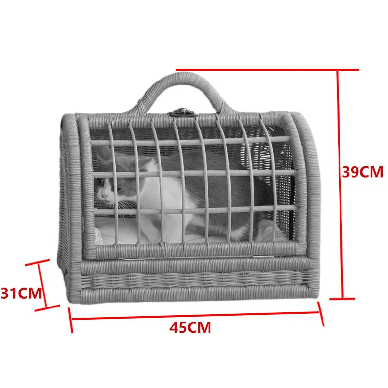 Luxury Rattan Pet Carrier Bag – Stylish Travel Tote for Cats & Small Dogs