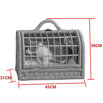 Luxury Rattan Pet Carrier Bag – Stylish Travel Tote for Cats & Small Dogs