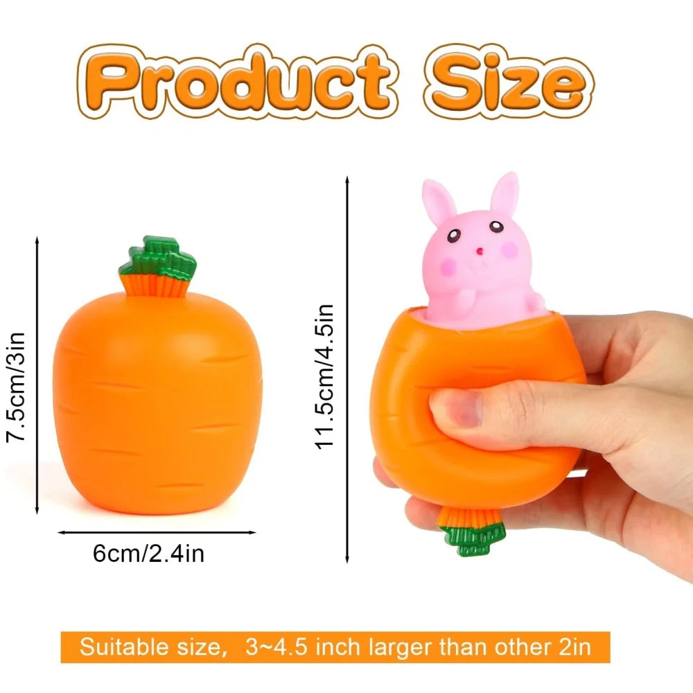 Pop-Up Carrot Rabbit Squishy Fidget Toy – Stress Relief for Kids & Adults