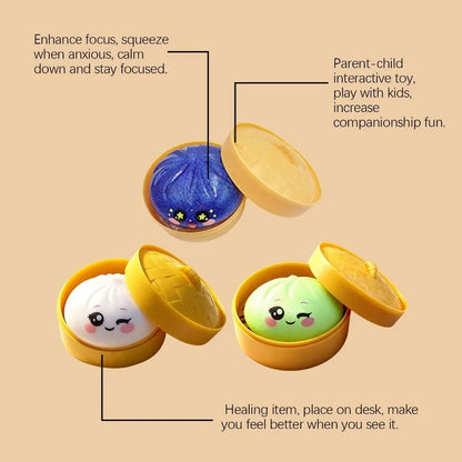 Squishy Dumpling Stress Ball with Steamer Box – Slow Rise Sensory Toy