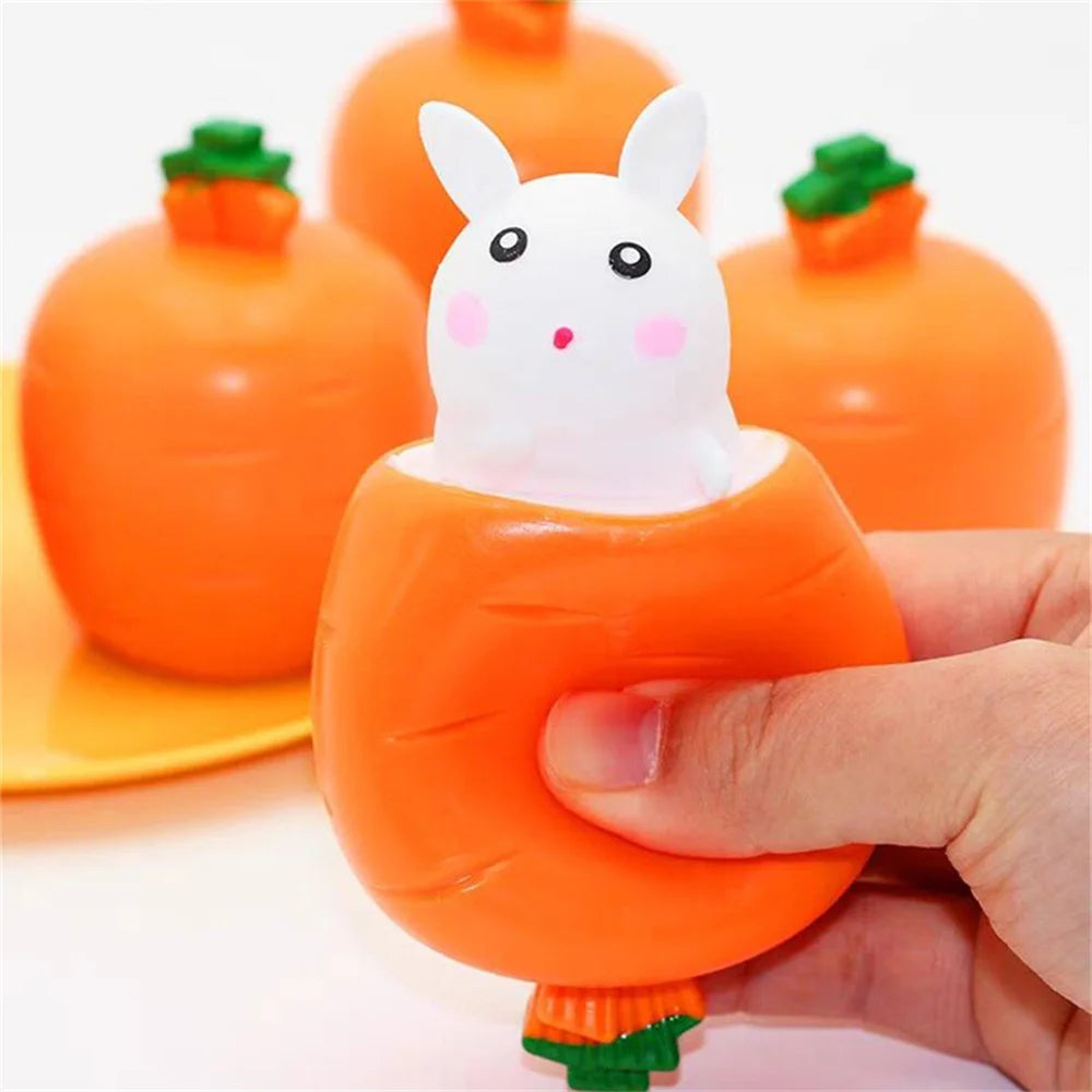 Pop-Up Carrot Rabbit Squishy Fidget Toy – Stress Relief for Kids & Adults