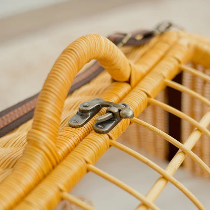 Luxury Rattan Pet Carrier Bag – Stylish Travel Tote for Cats & Small Dogs