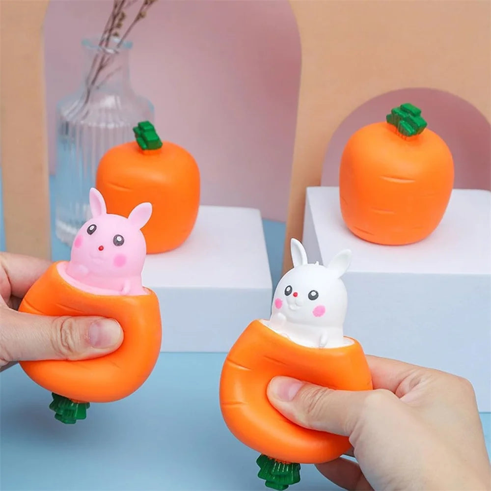 Pop-Up Carrot Rabbit Squishy Fidget Toy – Stress Relief for Kids & Adults