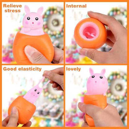 Pop-Up Carrot Rabbit Squishy Fidget Toy – Stress Relief for Kids & Adults