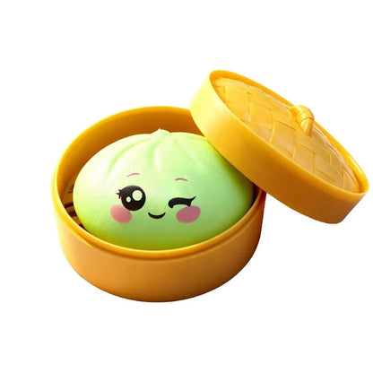 Squishy Dumpling Stress Ball with Steamer Box – Slow Rise Sensory Toy