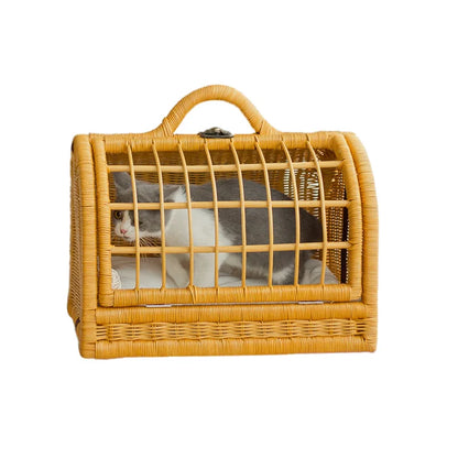 Luxury Rattan Pet Carrier Bag – Stylish Travel Tote for Cats & Small Dogs