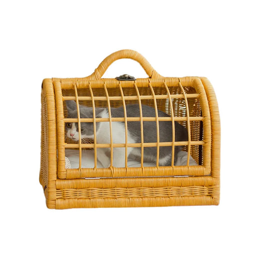 Luxury Rattan Pet Carrier Bag – Stylish Travel Tote for Cats & Small Dogs