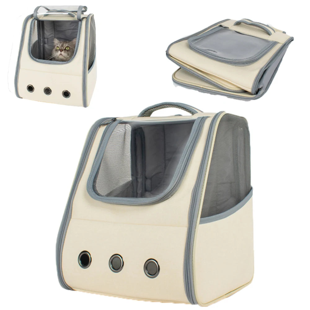 Medium Cat Travel Backpack – Breathable Spacious Cozy Carrier with Accessories (Grey)