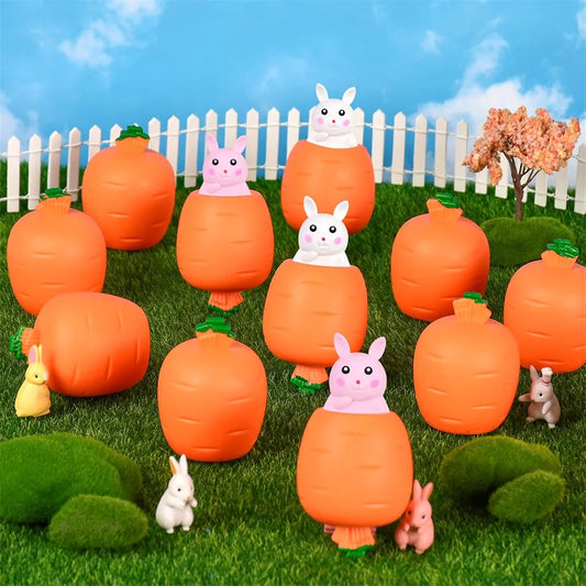Pop-Up Carrot Rabbit Squishy Fidget Toy – Stress Relief for Kids & Adults