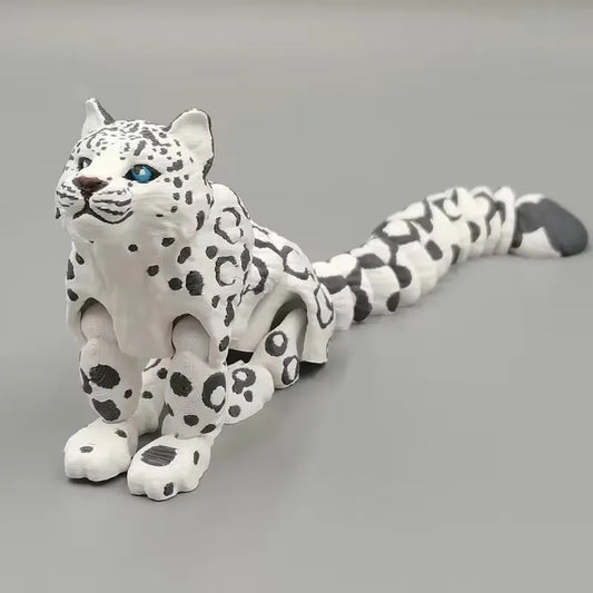 Wigglitz 3D Printed Snow Leopard Figurine – Multi-Joint Wild Animal